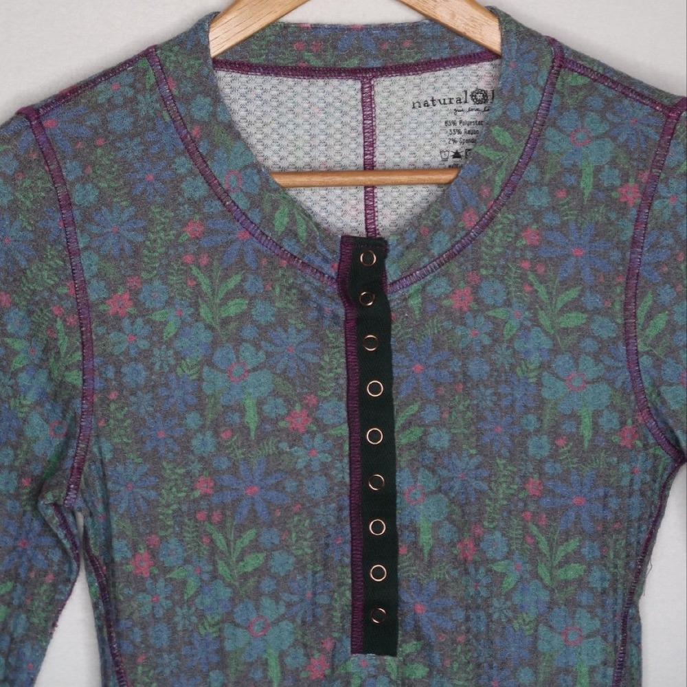 Natural Life Reagan Floral Waffle Knit Snap Henley Thermal Top Women's Small EUC - Picture 3 of 7